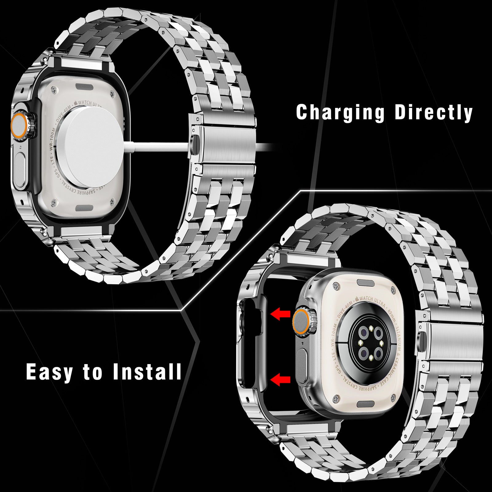 For apple watch 8 /7 /6 /5/apple smart stainless steel steel case 49 strap