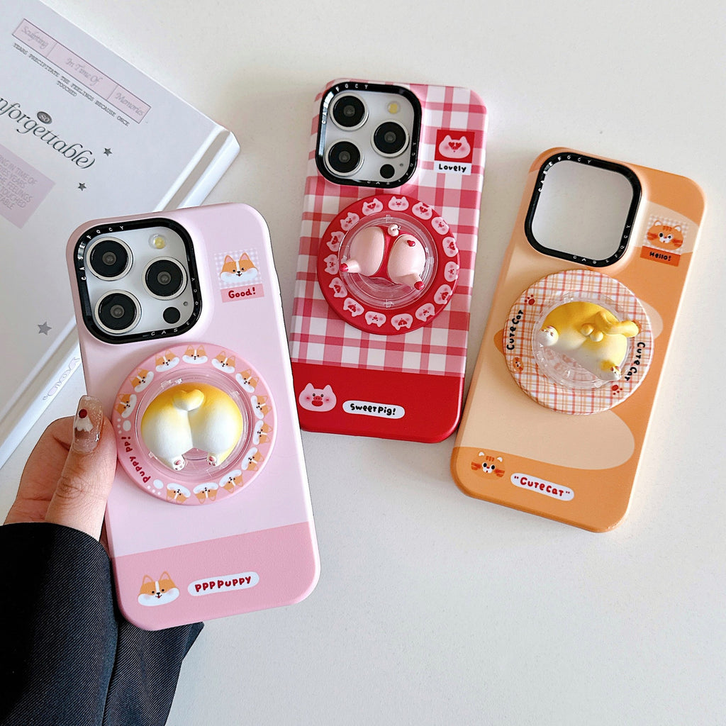 Cute pig Corgi Butt Bracket for iPhone16 Apple 15ProMax/14/13 phone case New
