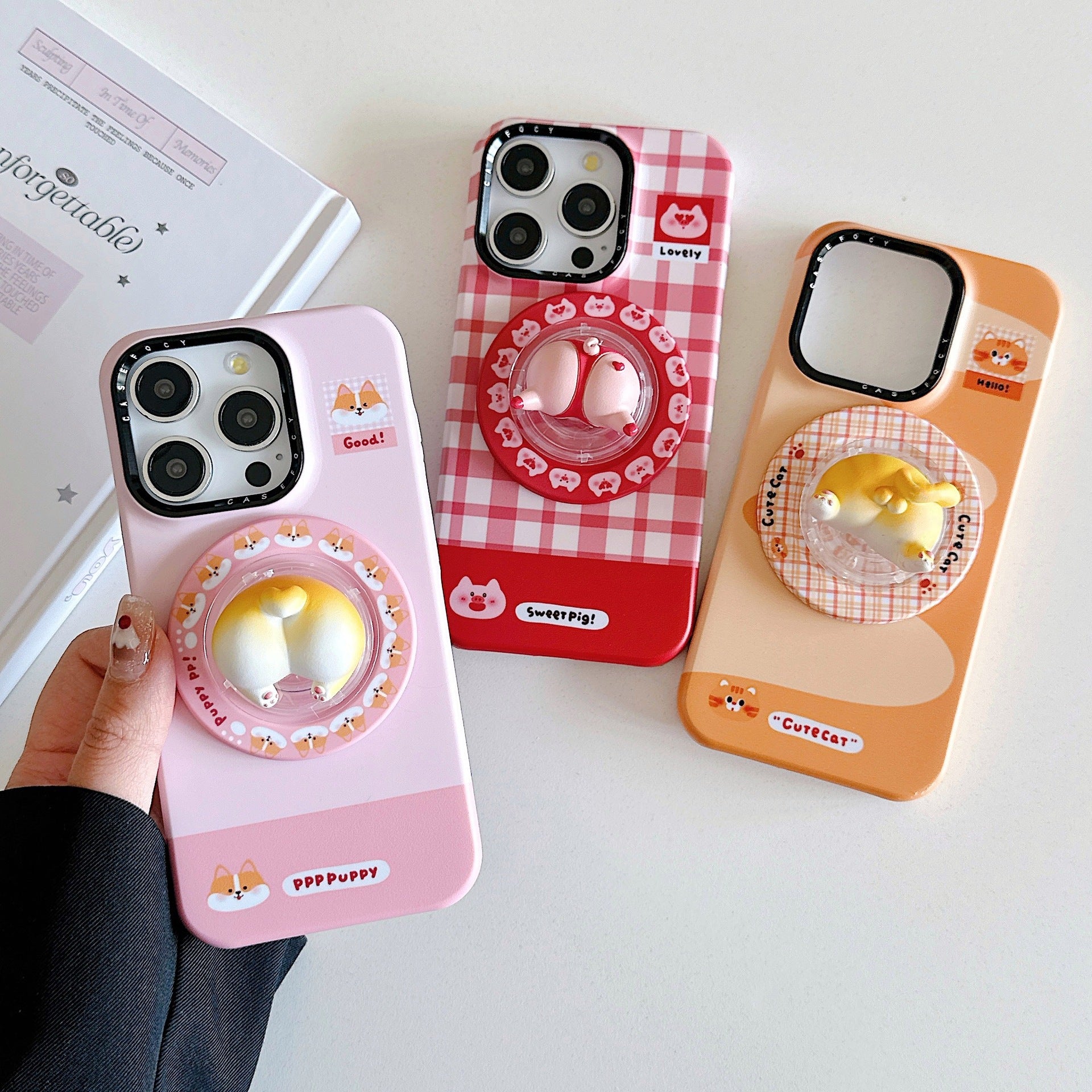 Cute pig Corgi Butt Bracket for iPhone16 Apple 15ProMax/14/13 phone case New