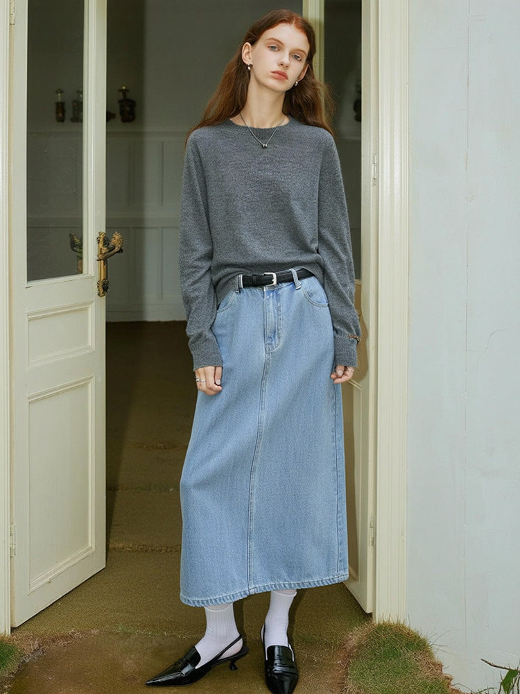 European and American old Qian Feng Shan cashmere sweater high-end classic knitted sweater round neck autumn and winter soft glutinous warm long sleeves wool top