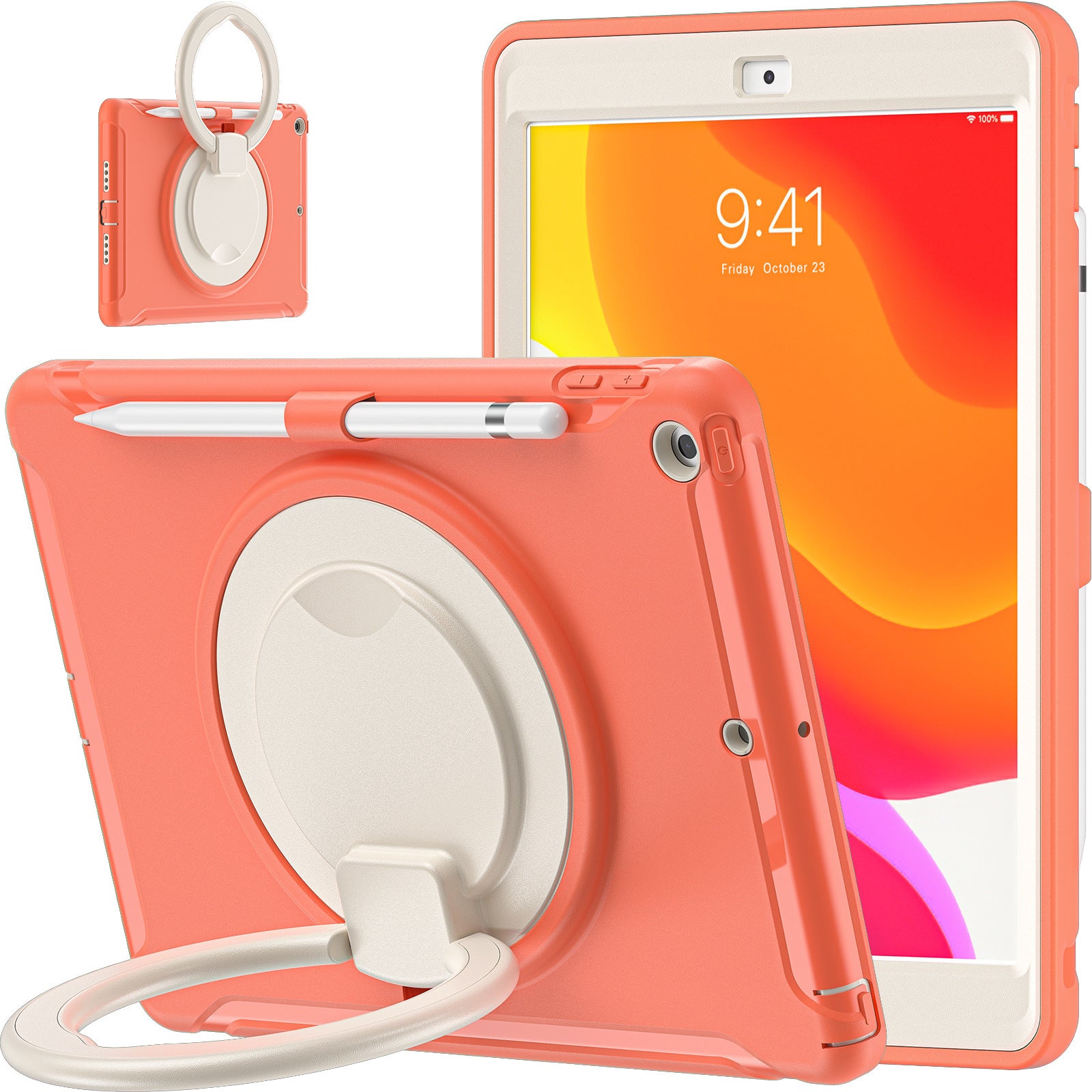 Applicable iPad 10.2 Apple tablet protective case with pen Sleeve 360 degrees handheld rotating bracket three-proof protective case