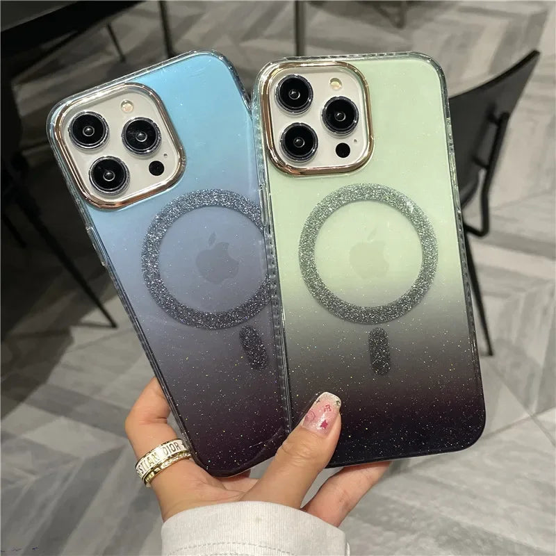 iPhone15Pro rhinestone gradient magnetic suction 13 for Apple 12 phone case 14Promax protective case 11 fairy