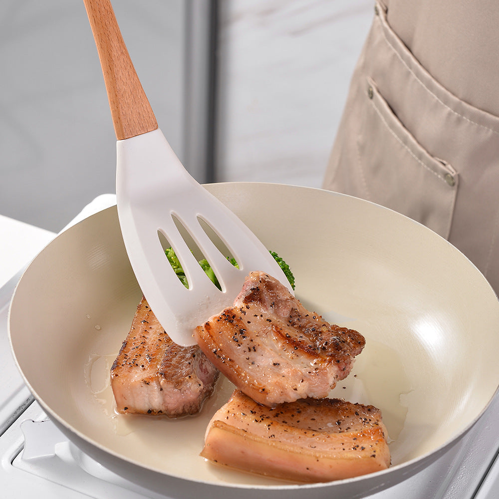 Wooden handle silicone heat-proof end sleeve silicone kitchenware set eleven-piece set spatula kitchen tools suit