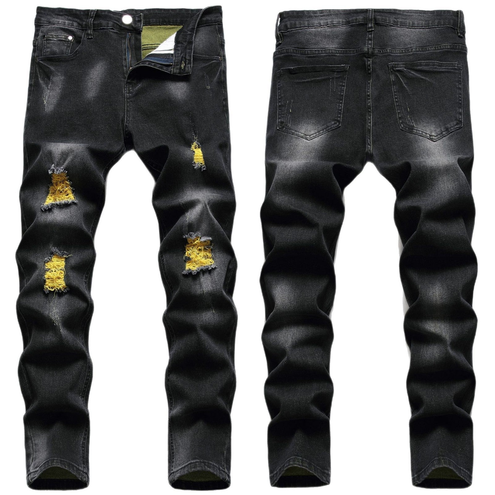 Black jeans 2025 new ripped jeans micro elastic slim fit skinny men's jeans factory delivery