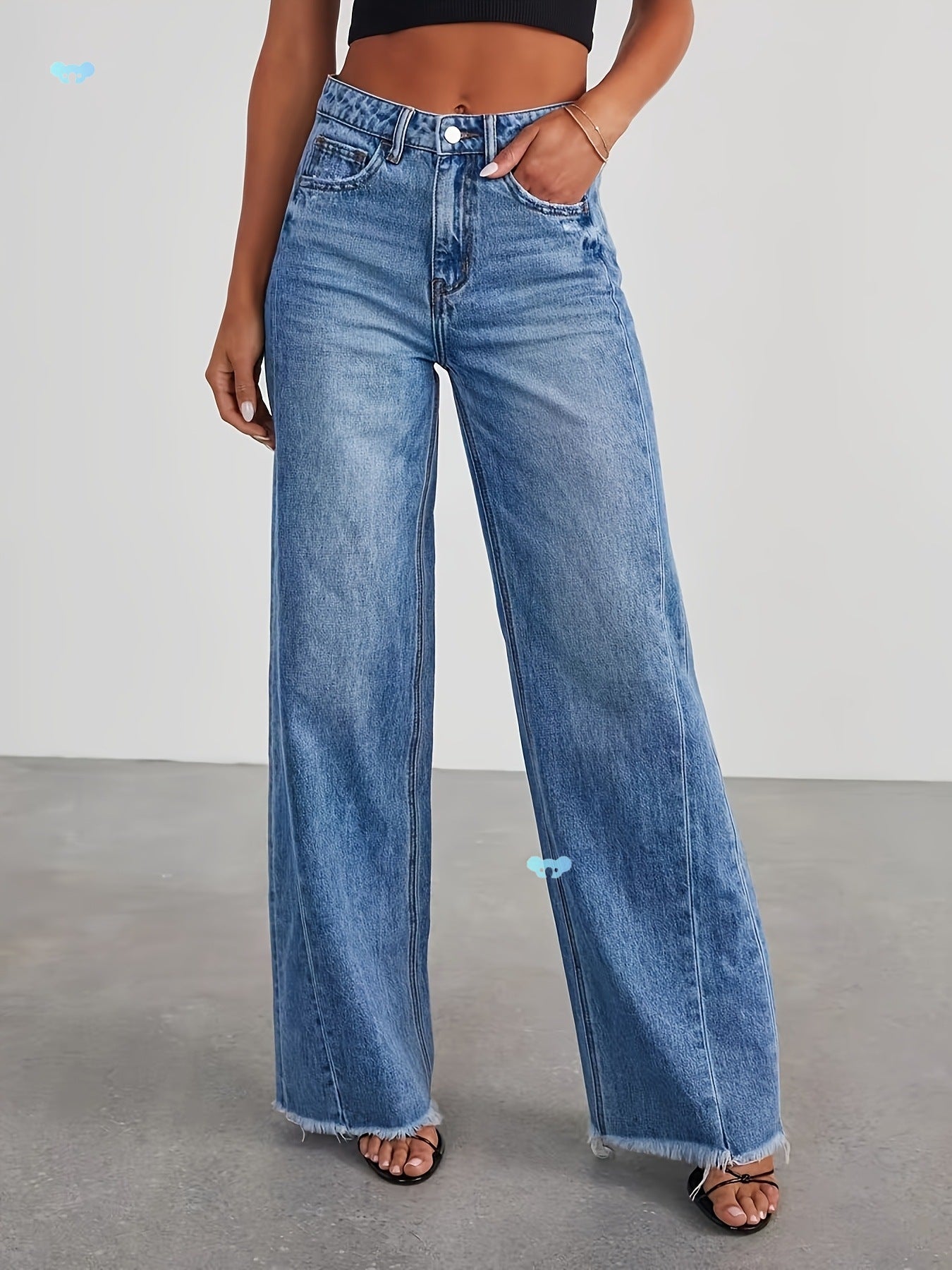 Fuzzy Jeans High Waist Wide Leg Jeans Women's Denim Jeans