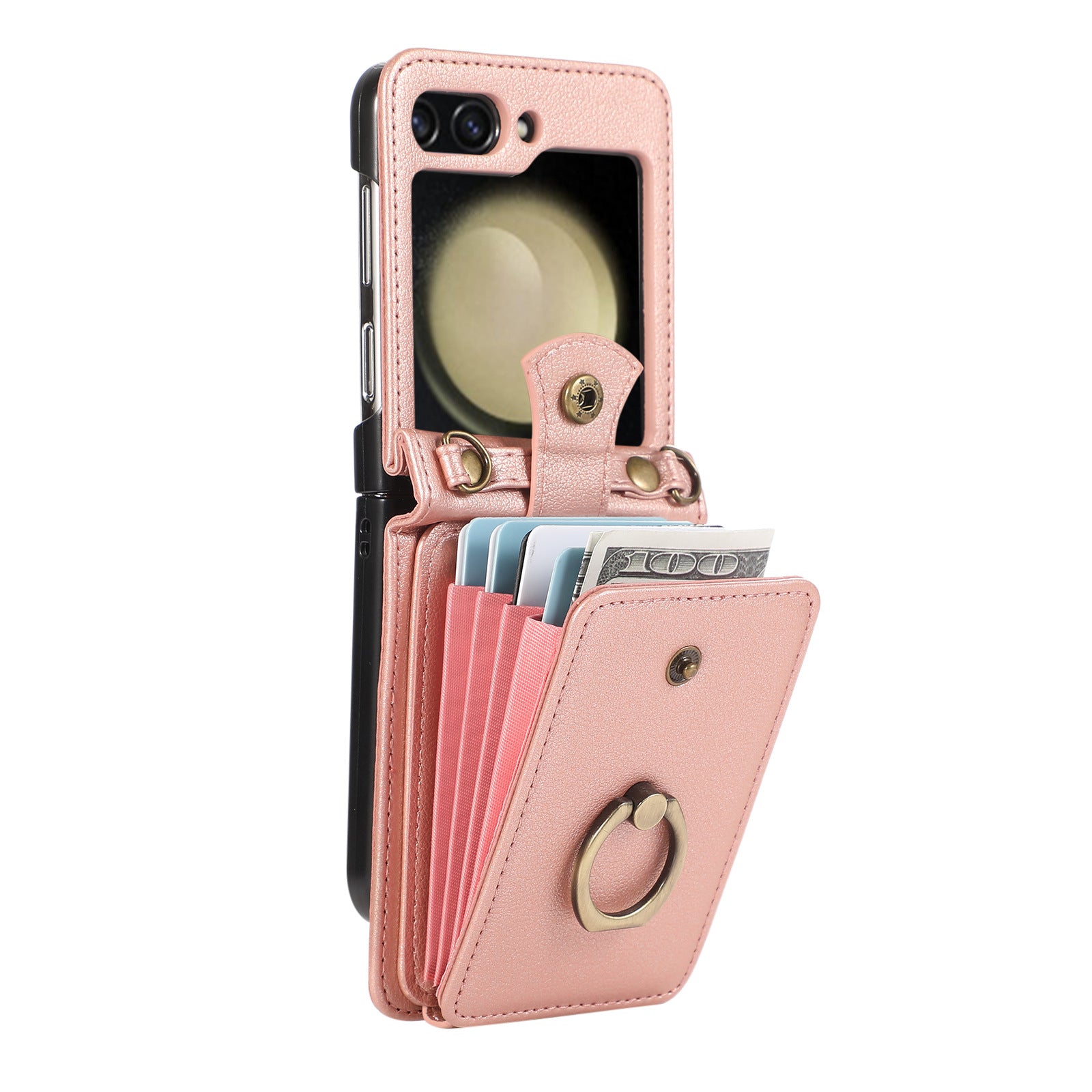 Applicable to Z FLIP5 crossbody expanding card holder foldable screen Z flip6 leather case with fastened ring anti-theft swiping function