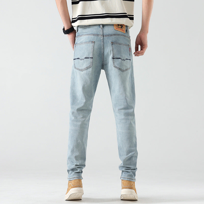 New American men's jeans high-end and fashionable retro fit comfortable straight casual cotton slim jeans