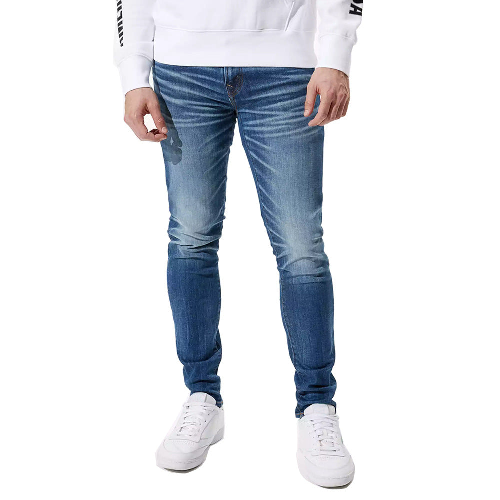 2021 autumn and winter dark high quality washed men's jeans slim stretch men's jeans