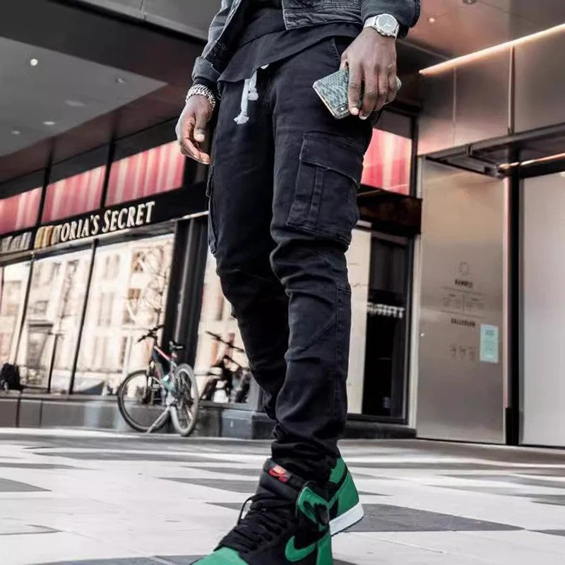 In stock Europe and America cross border new jeans men's cross-border side pocket skinny jeans for men