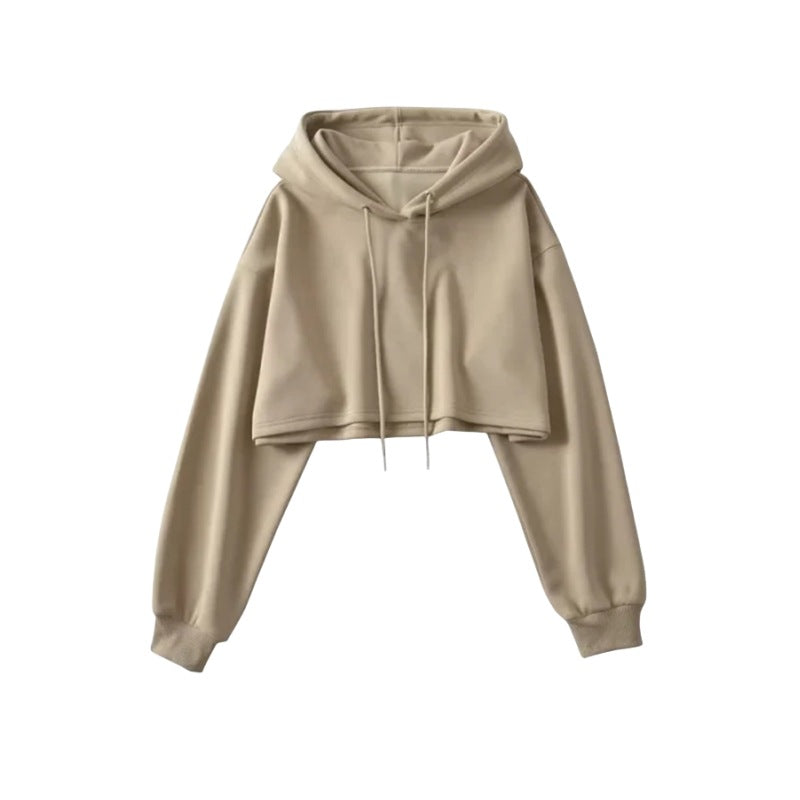 American-style retro hooded drawstring long-sleeved sweater Women's Spring and Autumn street style hot girl super short navel Jazz Dance Top