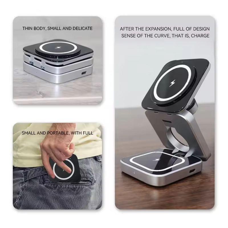 New arrival three-in-one magnetic wireless charger phone fast charge folding bracket earphone watch wireless charging