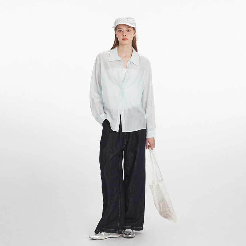 HeyHenry spring and autumn 2025 new loose Korean style loose long-sleeved shirt Women's thin slightly transparent smock top