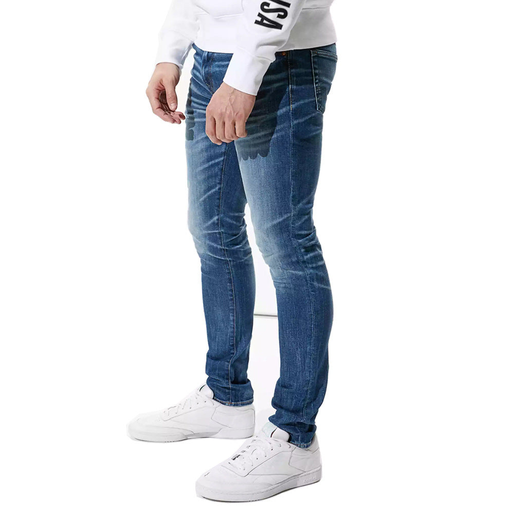 2021 autumn and winter dark high quality washed men's jeans slim stretch men's jeans