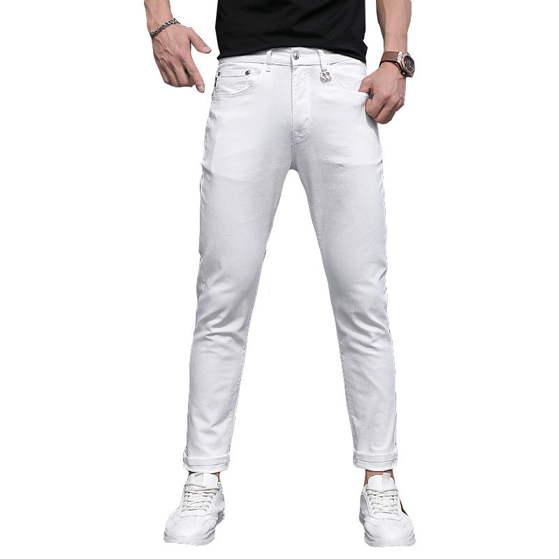 Pure white jeans man pair G simple brand stretch jeans men's slim fit skinny jeans boys pants