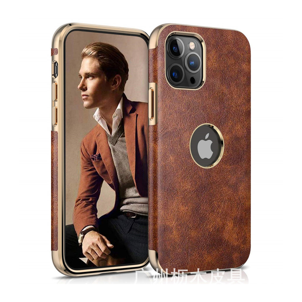 Fashion iPhone series genuine leather plating without logo mobile phone protective shell simple Apple pro All-inclusive phone case