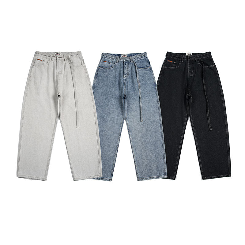 City fanpin 2024 Autumn New lace-up decorative solid color loose jeans high street pants high sense