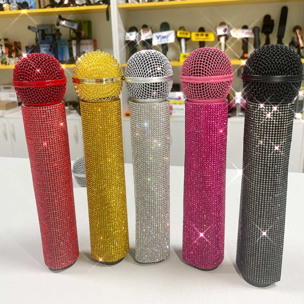 Universal wireless microphone diamond set stage performance singer host rhinestone protective cover bar microphone diamond set