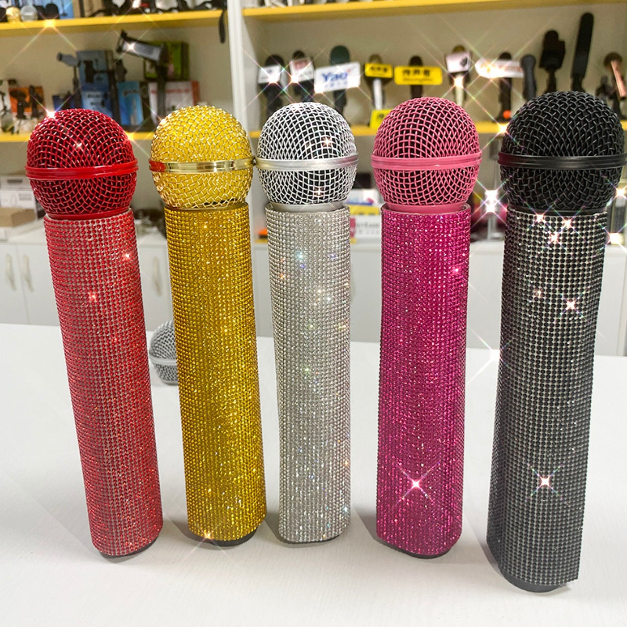 Universal wireless microphone diamond set stage performance singer host rhinestone protective cover bar microphone diamond set