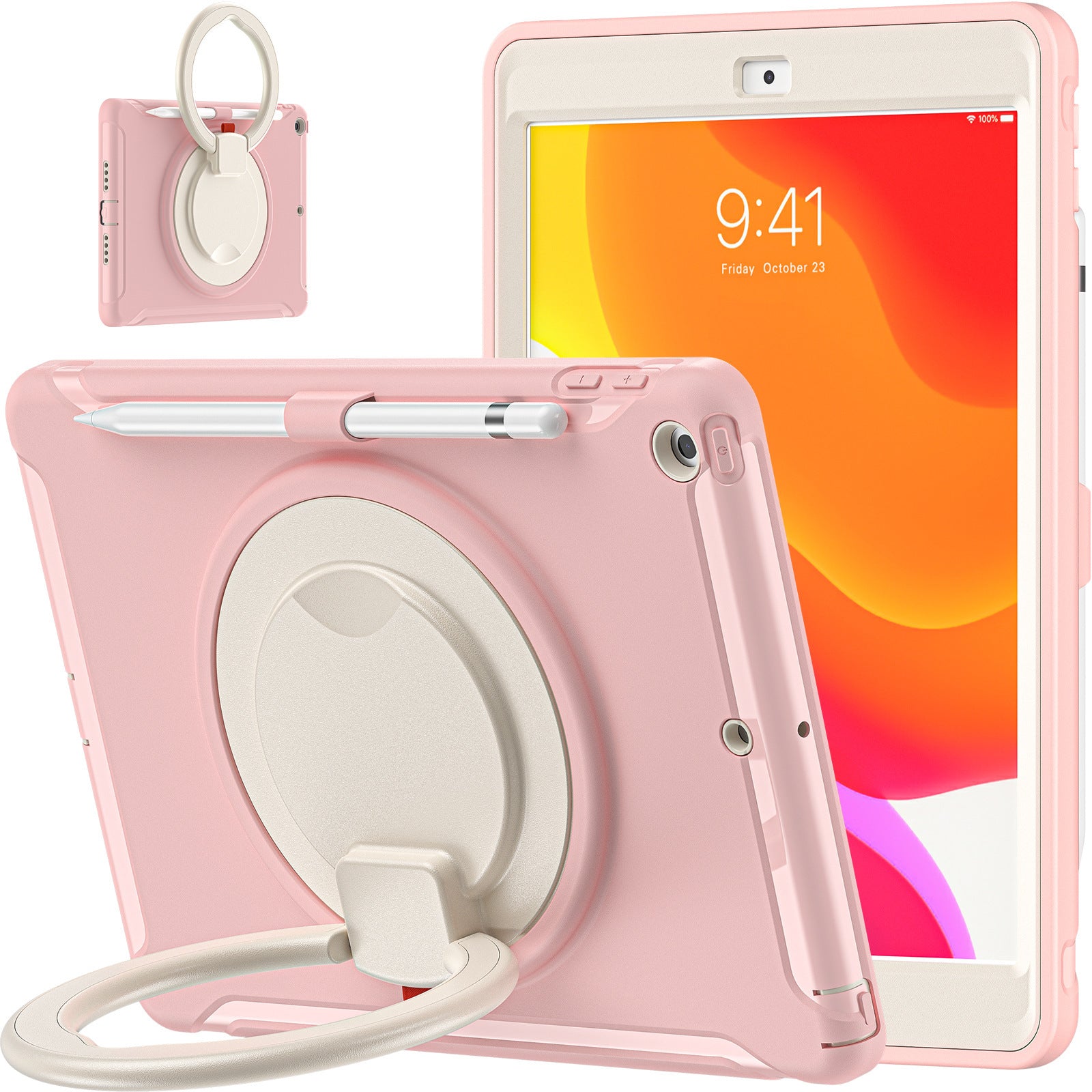 Applicable iPad 10.2 Apple tablet protective case with pen Sleeve 360 degrees handheld rotating bracket three-proof protective case