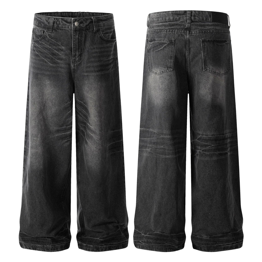 OREETA jeans American retro cat beard washed straight jeans fashion brand loose wide leg heavy jeans