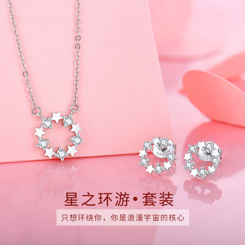 Earrings s925 sterling silver geometric stars zircon earrings women's earrings foreign trade cross-border jewelry silver accessories processing