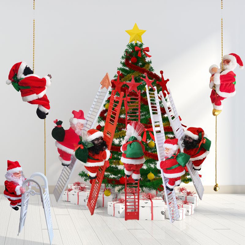 Cross-border Christmas creative gift electric Santa Claus black ladder climbing beads children's toy Christmas decoration