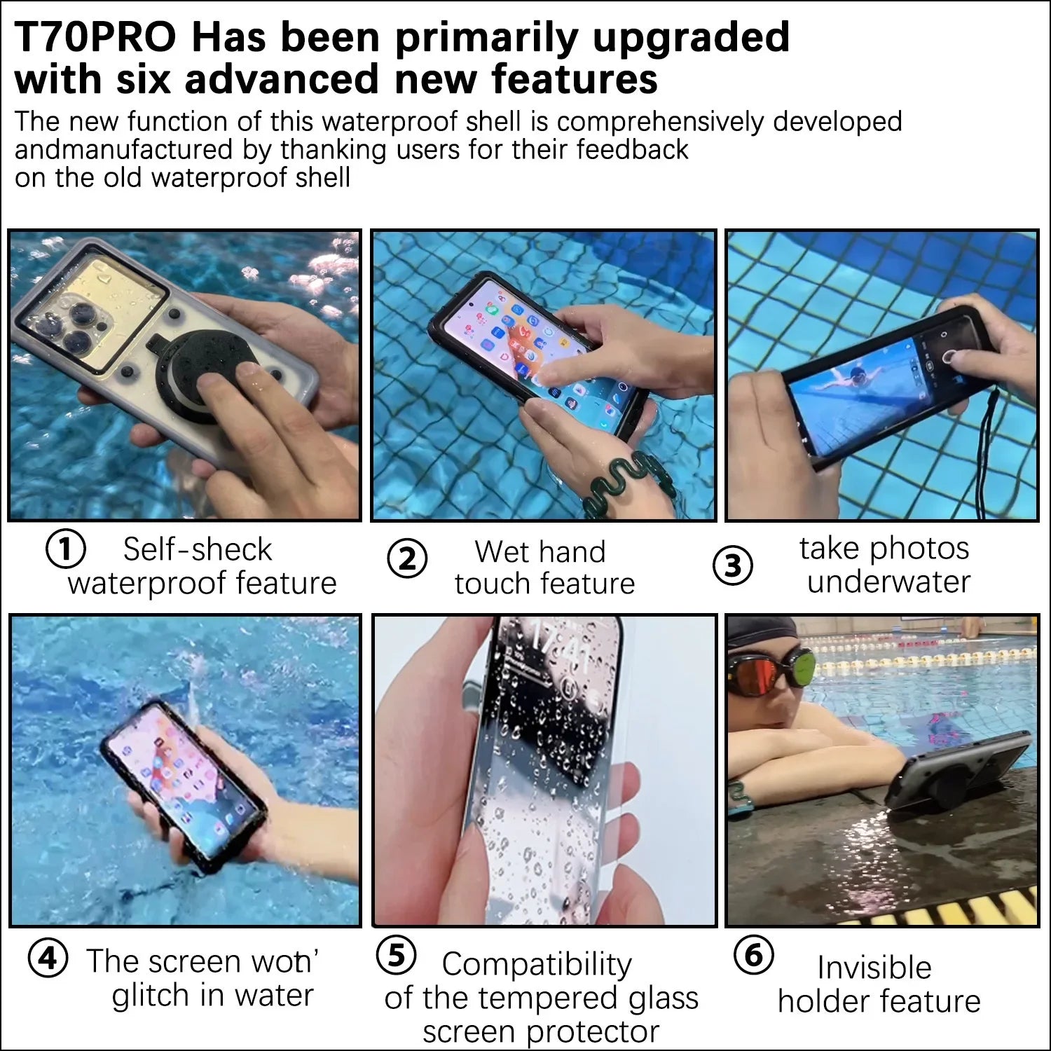 Self-inspection waterproof phone case suitable for Apple/Huawei/Samsung/OPPO/VIVO/Xiaomi 6.9-inch inner screen