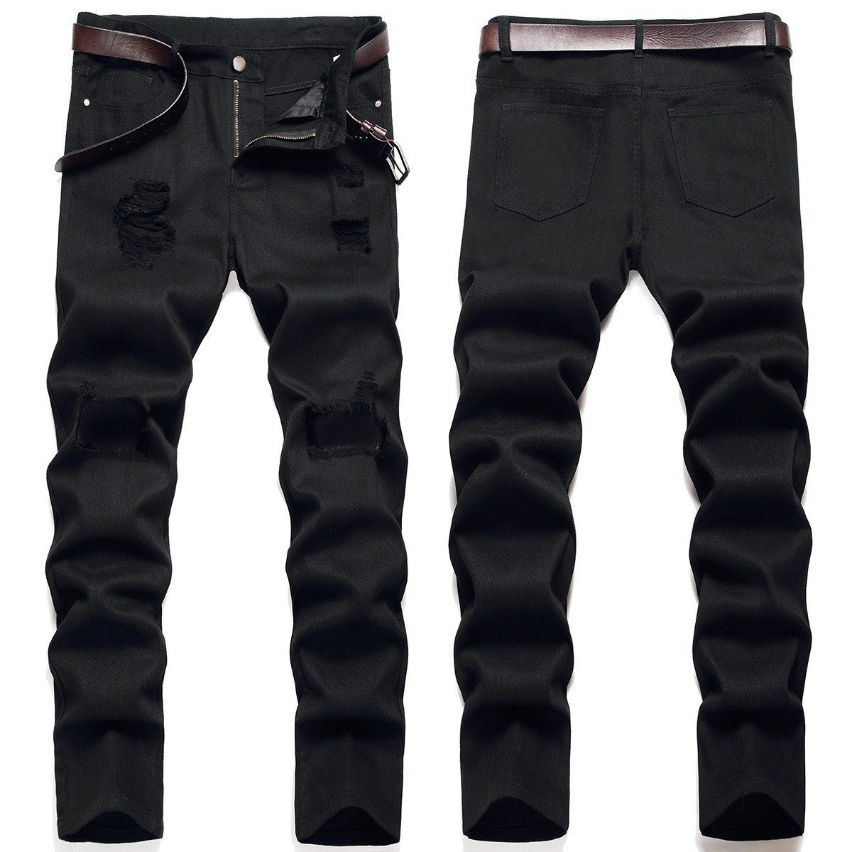 Black jeans 2025 autumn and winter New ripped men's pants exclusive for cross-border foreign trade export pure black men's jeans