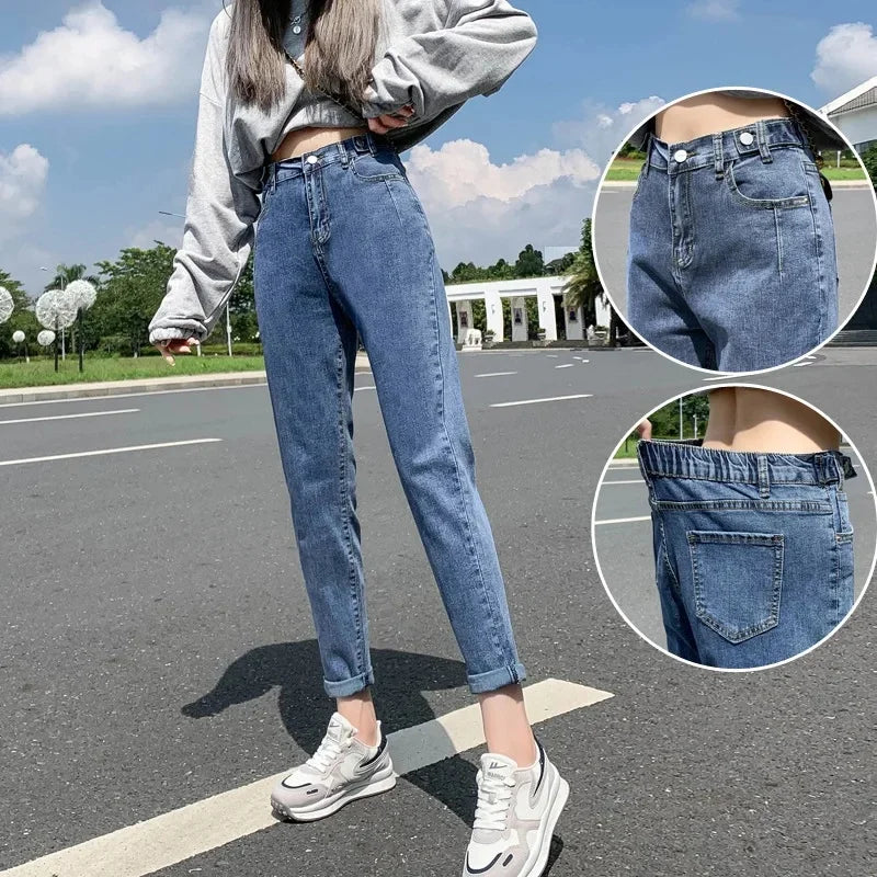 Spring pants jeans for moms women harem elastic waist daddy pants high waist radish stretch all-matching pencil pants trousers