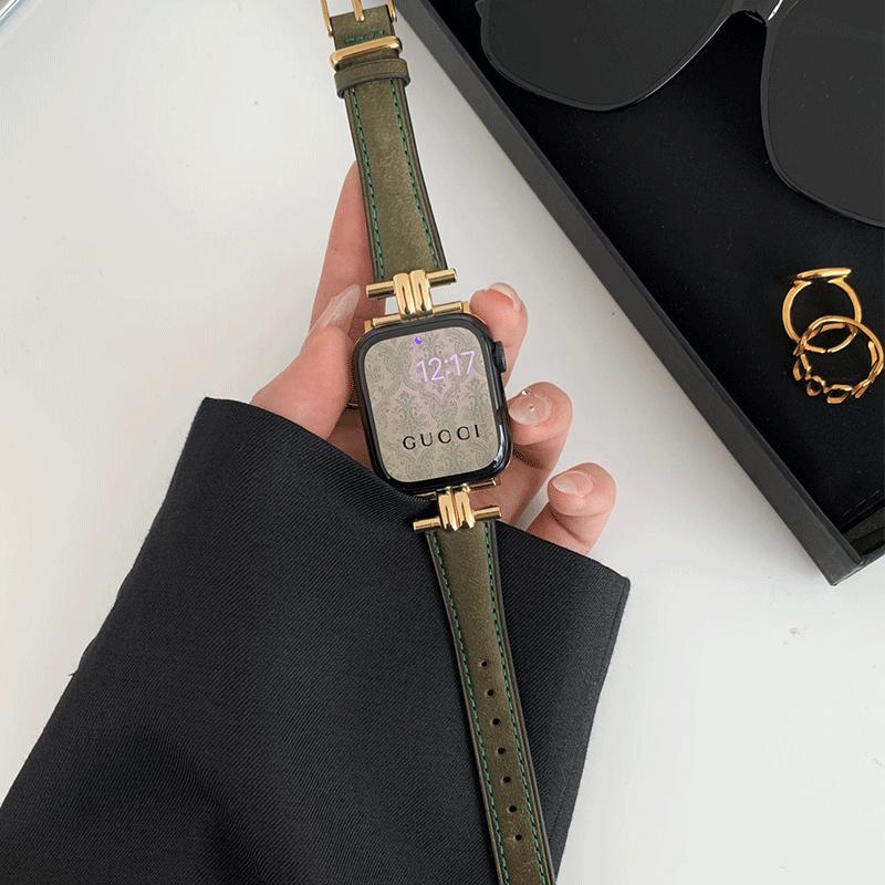 iwatch9 strap high sense genuine leather retro suitable for Apple Watch S10875se generation ultra autumn and winter leather