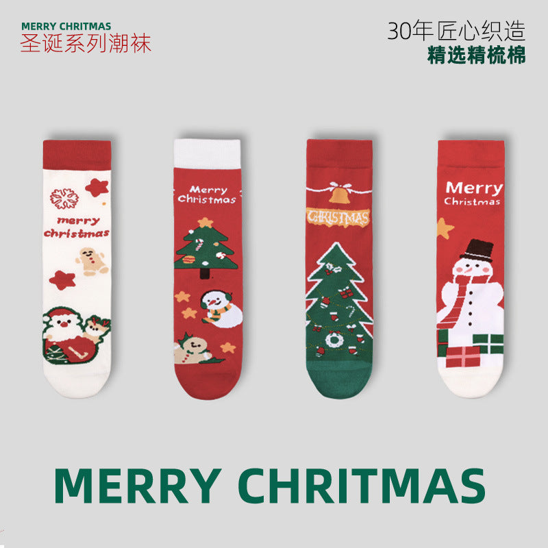 2025 Christmas socks gift box combed cotton socks autumn and winter one Amazon cross-border Christmas supply in stock red socks