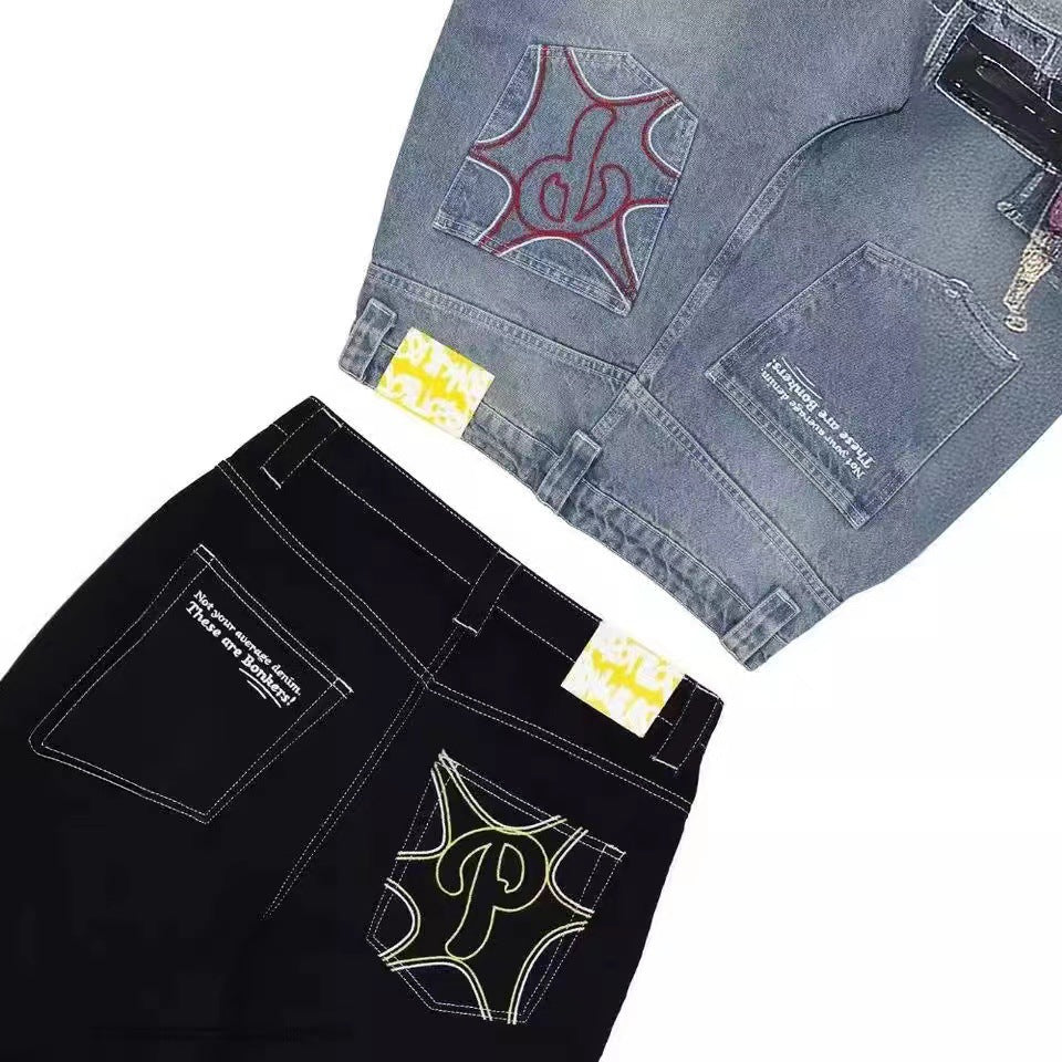Cross-border e-commerce American street trousers Baggy casual jeans men's retro hip hop trendy high waist jeans