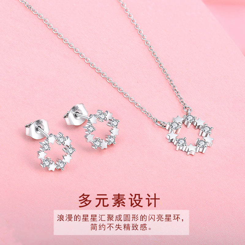 Earrings s925 sterling silver geometric stars zircon earrings women's earrings foreign trade cross-border jewelry silver accessories processing