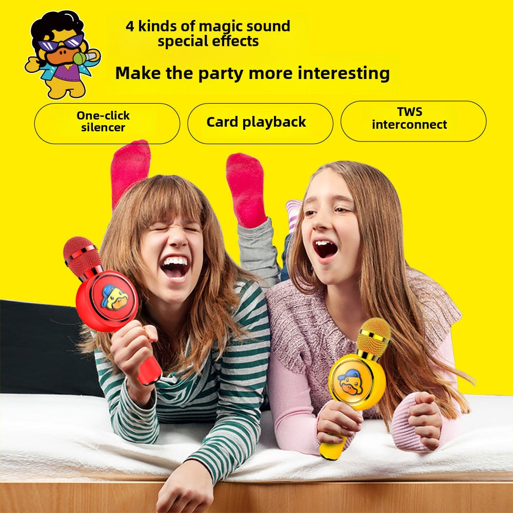 New small yellow duck microphone karaoke children's microphone toy phono integrated wireless Bluetooth singing smart speaker