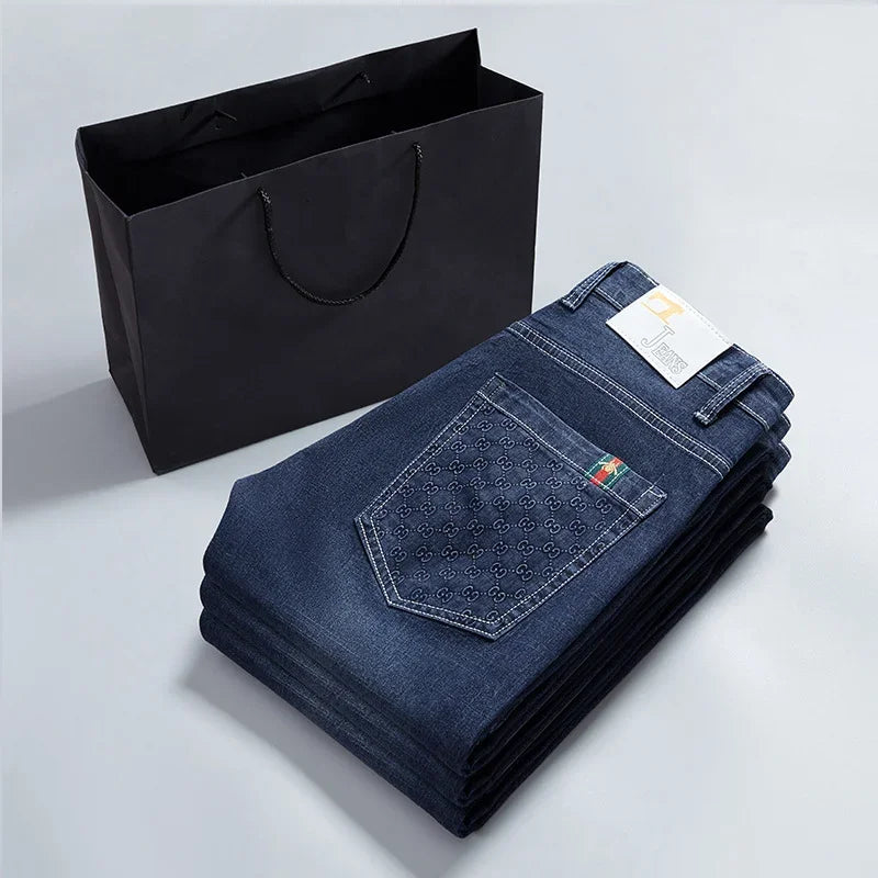 Hot selling jeans men's Stretch Slim hot elastic mid-waist fashion brand soft jeans men's wholesale fashion