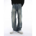 Jeans men's autumn gradient washed distressed bootcut pants high-grade Ruan handsome loose straight casual trousers