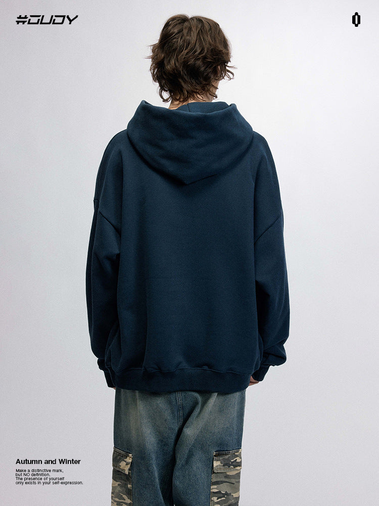 # OVDY 330g heavy autumn winter New pullover American letters printing plus velvet thickened advanced hooded sweater for men