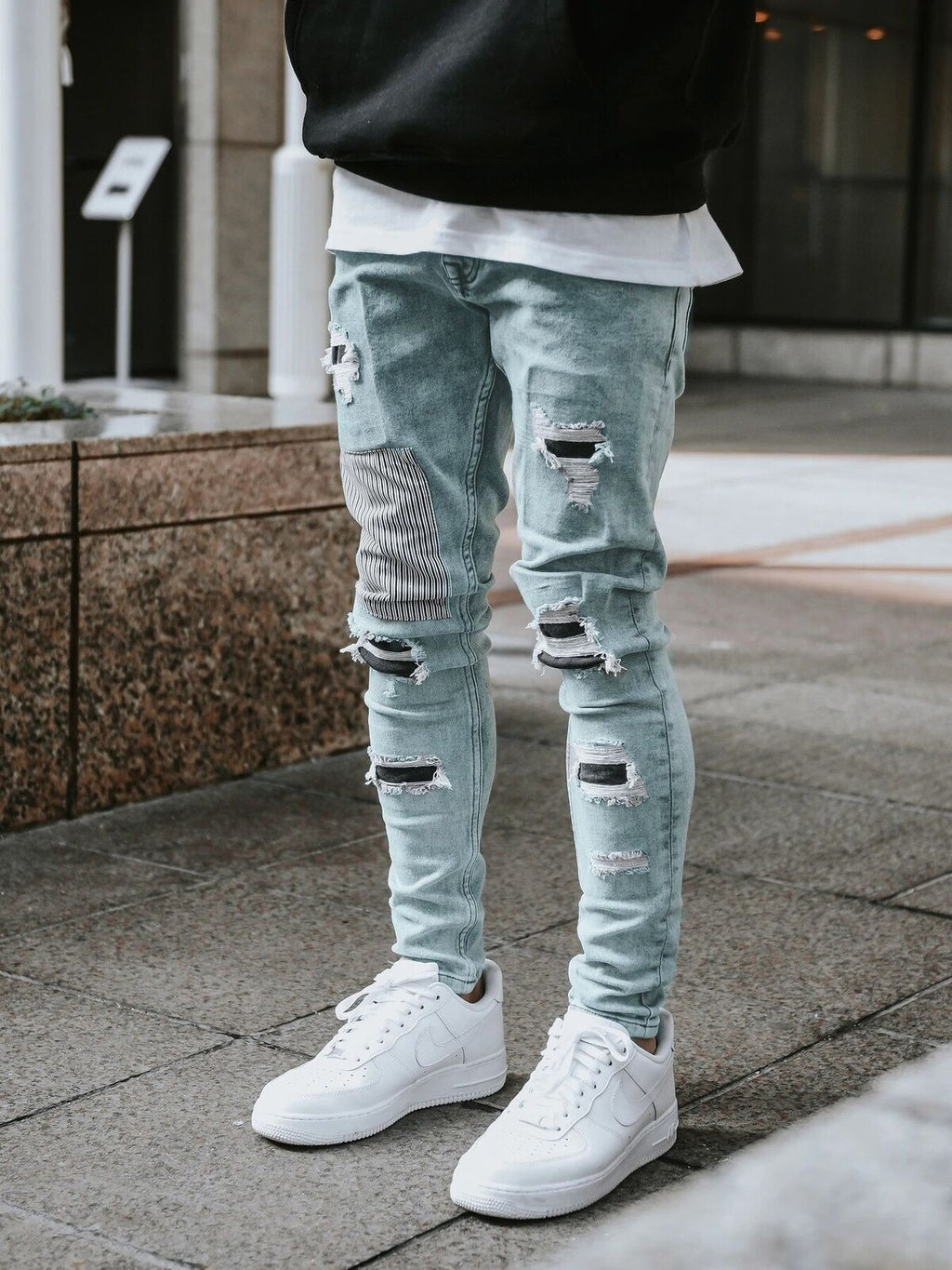 Foreign trade cross-border high quality men's worn skinny stretch jeans Amazon skinny jeans men jeans
