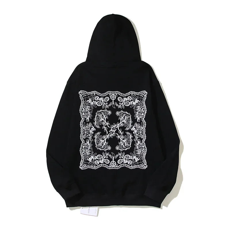 Cross-border OFF fashion brand white arrow oil painting pure cotton hooded sweater men's and women's loose leisure pullover hoodie autumn and winter