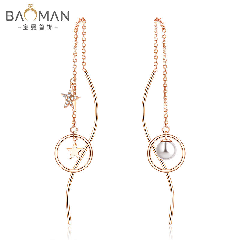 Foreign trade cross-border s925 silver star pearl ear string earrings all-match Pearl zircon earrings jewelry silver accessories processing