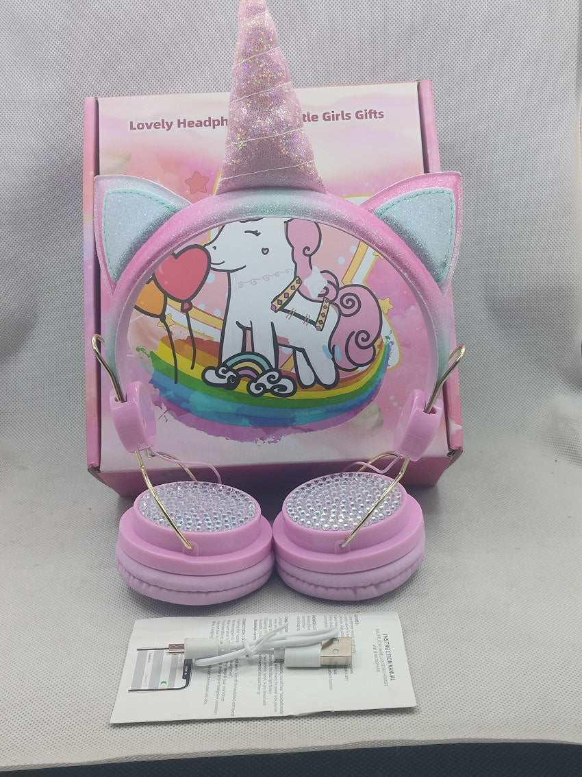 Factory cross-border Bluetooth headset wholesale hot head-mounted computer online class cartoon unicorn smart children's headphones