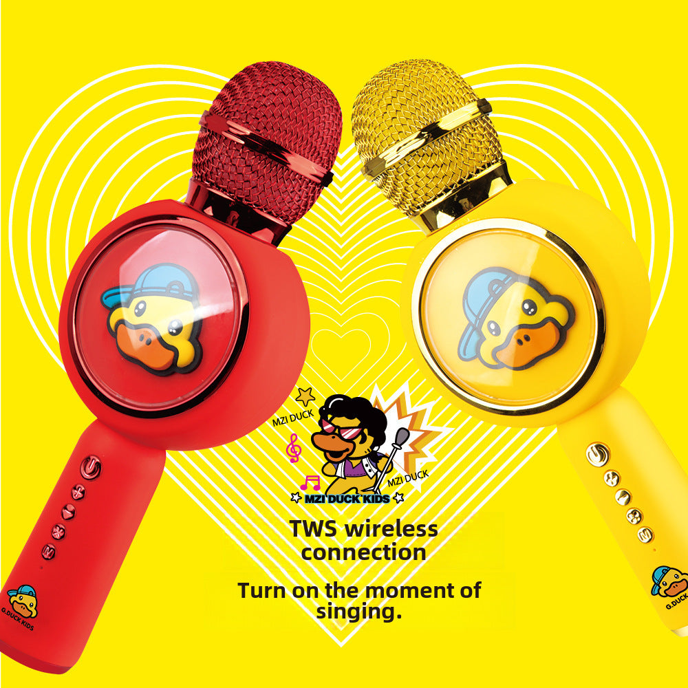 New small yellow duck microphone karaoke children's microphone toy phono integrated wireless Bluetooth singing smart speaker