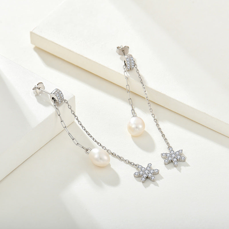 Foreign trade cross-border hot mining pearl earrings eardrops s925 silver female six-pointed star Zircon stud earrings silver accessories processing