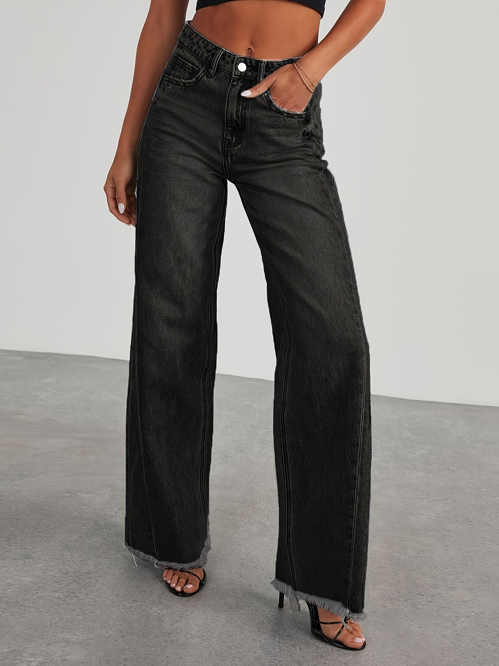 Fuzzy Jeans High Waist Wide Leg Jeans Women's Denim Jeans