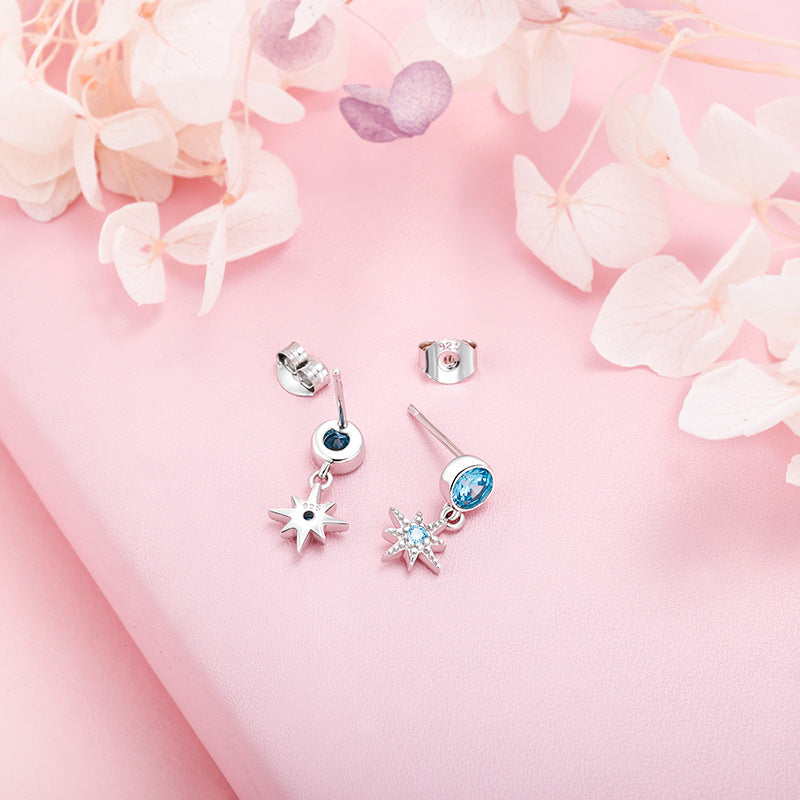 North Star earrings 925 sterling silver earrings female eight Awn Star sea blue zircon earrings foreign trade jewelry silver accessories processing