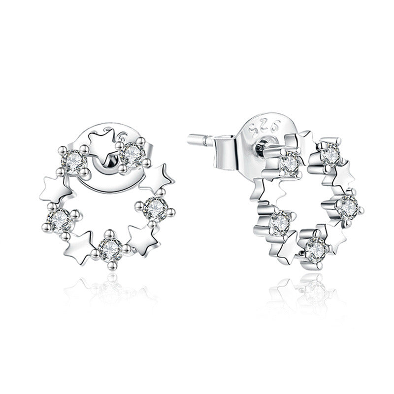Earrings s925 sterling silver geometric stars zircon earrings women's earrings foreign trade cross-border jewelry silver accessories processing