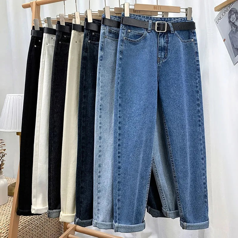Harem jeans women's fashion trending retro high waist loose Korean style baggy pants all-matching straight ankle-length dad jeans