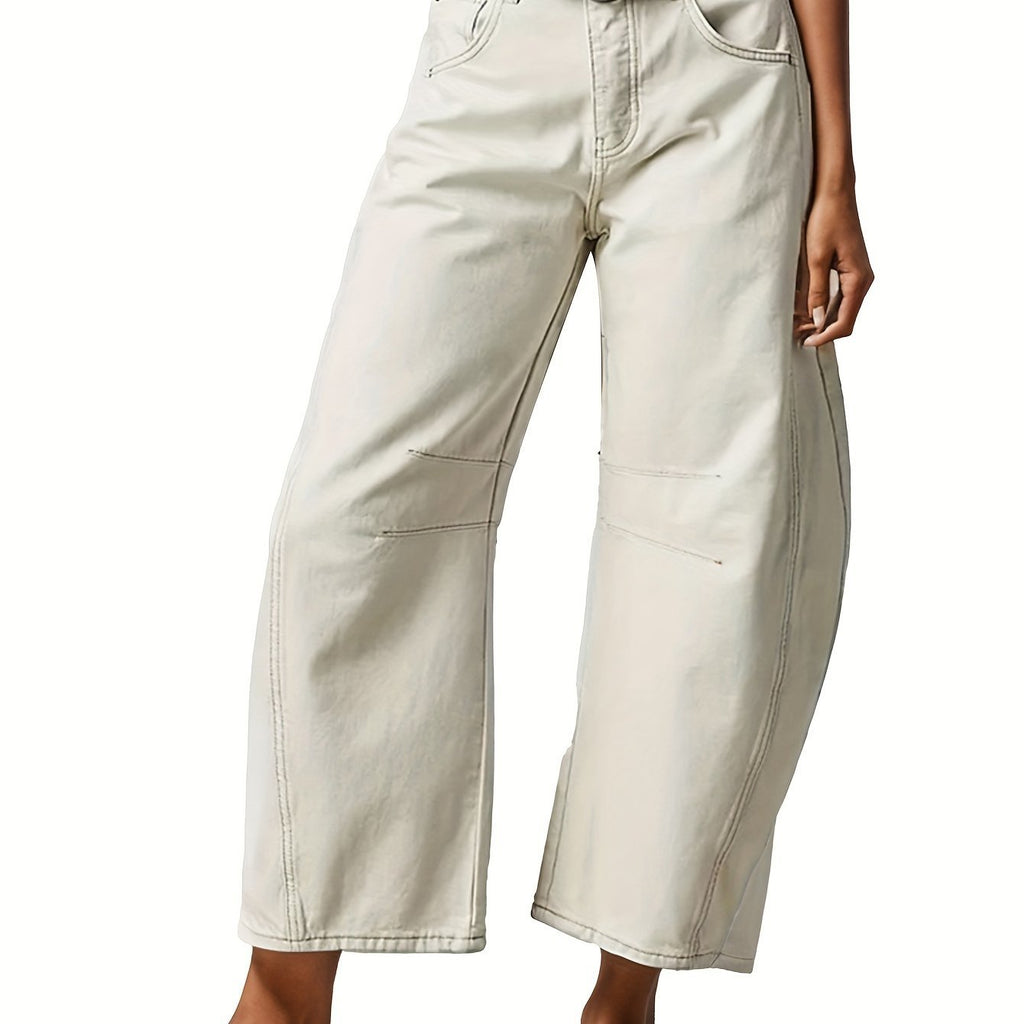 Women's Baggy Jeans Mid Waist Wide Leg Cropped Barrel Jeans