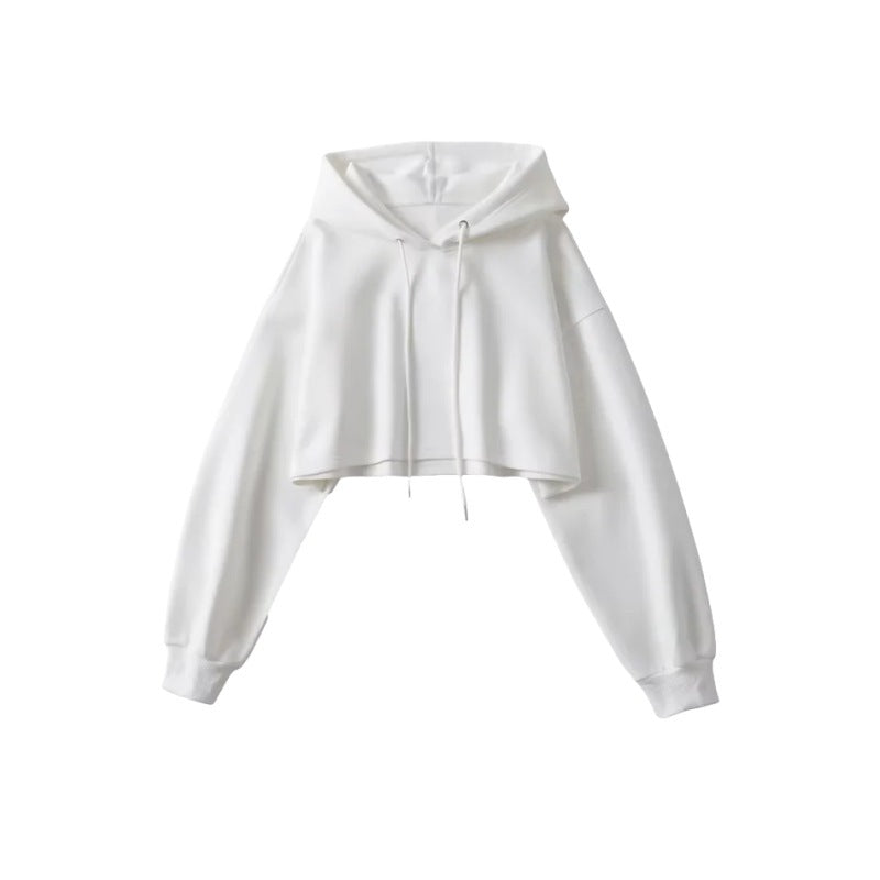 American-style retro hooded drawstring long-sleeved sweater Women's Spring and Autumn street style hot girl super short navel Jazz Dance Top