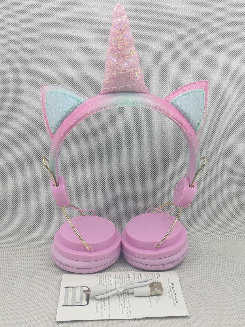 Factory cross-border Bluetooth headset wholesale hot head-mounted computer online class cartoon unicorn smart children's headphones